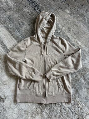 Abercrombie&Fitch soft Collection Full Zip Hoodie Beige/ Tan Embroidered Logo L